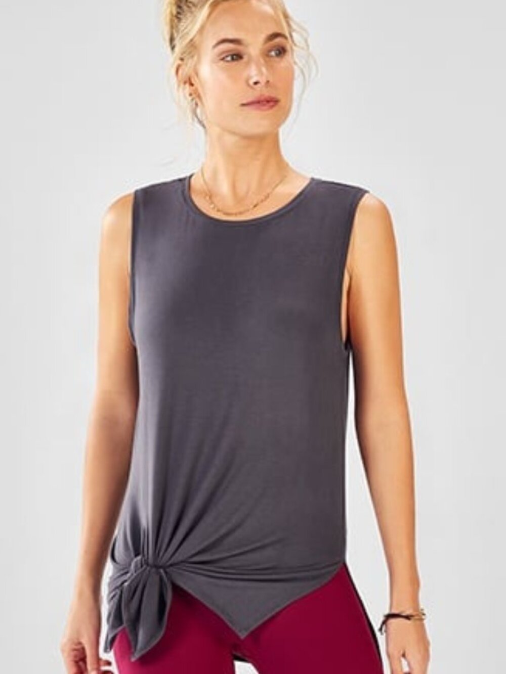 Fabletics Alia Tied Tank - Size Small - "Iron" (Dark Gray)